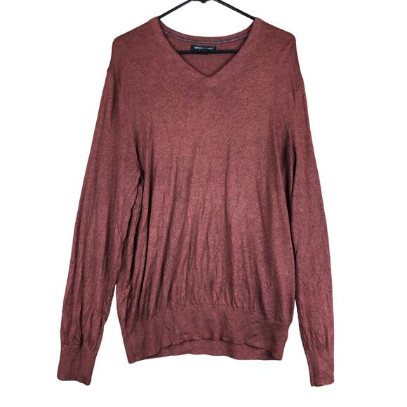 Banana Republic Mens Sweater Burnt Orange Brown V Neck Silk Cashmere Blend XL - Picture 1 of 13